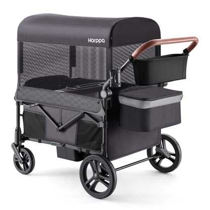 Foldable Wagon Stroller with Adjustable Handlebar & Canopy