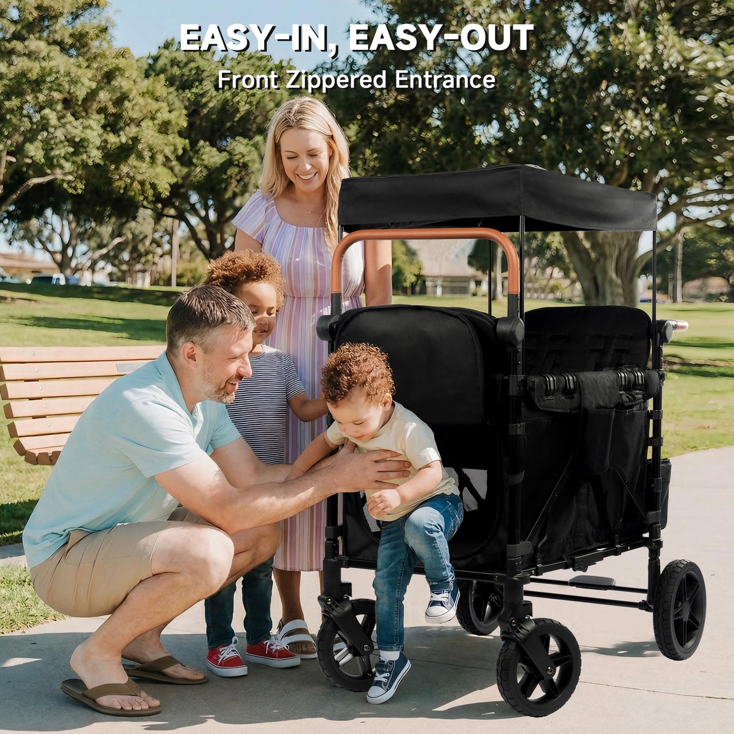 4-Seater All-Terrain Wagon Stroller with 5-Point Harness, UV Canopy & Adjustable Handlebar