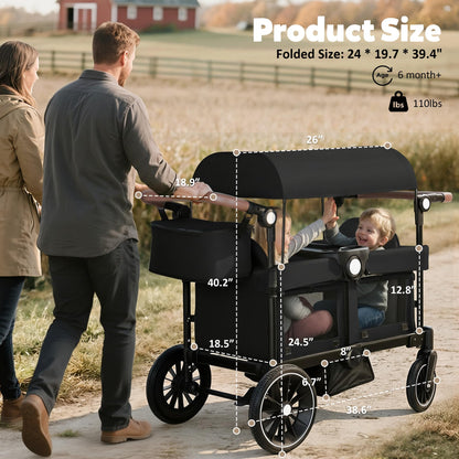 2-Seater Wagon Stroller with Foldable All-Terrain Design & Push-Pull Handle