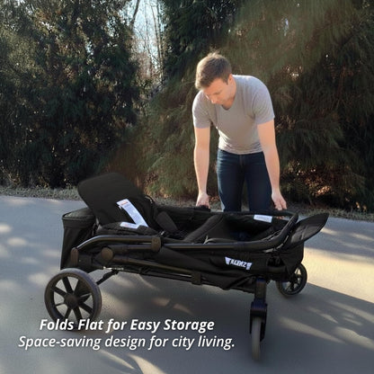Compact Foldable Wagon Stroller with Canopy, Push-Pull Handle & EVA Wheels