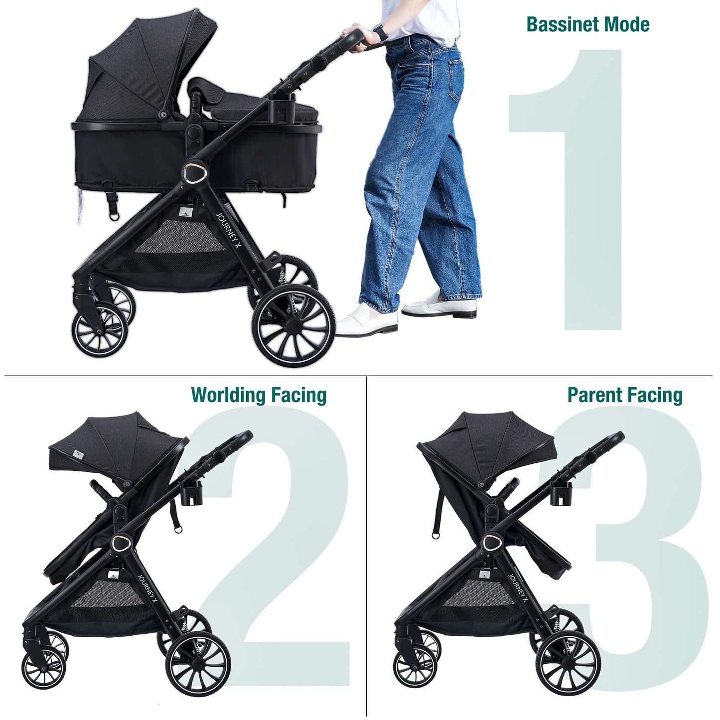 2-in-1 Convertible Baby Stroller with Bassinet Mode & Footmuff Included