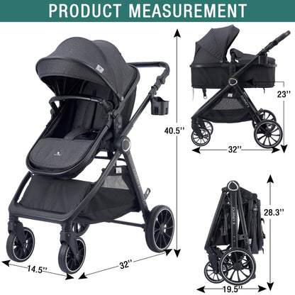 2-in-1 Convertible Baby Stroller with Bassinet Mode & Footmuff Included