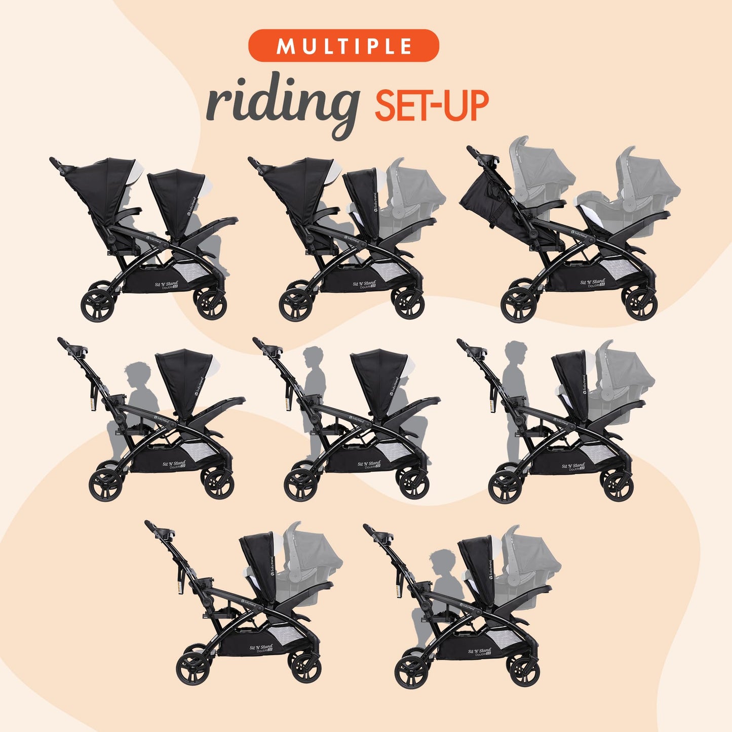 Double Stroller Travel System with Infant Car Seats, Lightweight Tandem Design