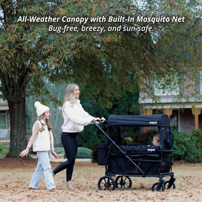 Compact Foldable Wagon Stroller with Canopy, Push-Pull Handle & EVA Wheels