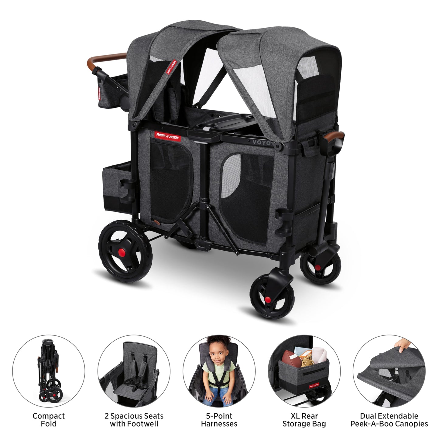 All-Terrain Wagon Stroller with Foldable Design & Push-Pull Handle System