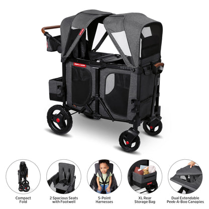 All-Terrain Wagon Stroller with Foldable Design & Push-Pull Handle System