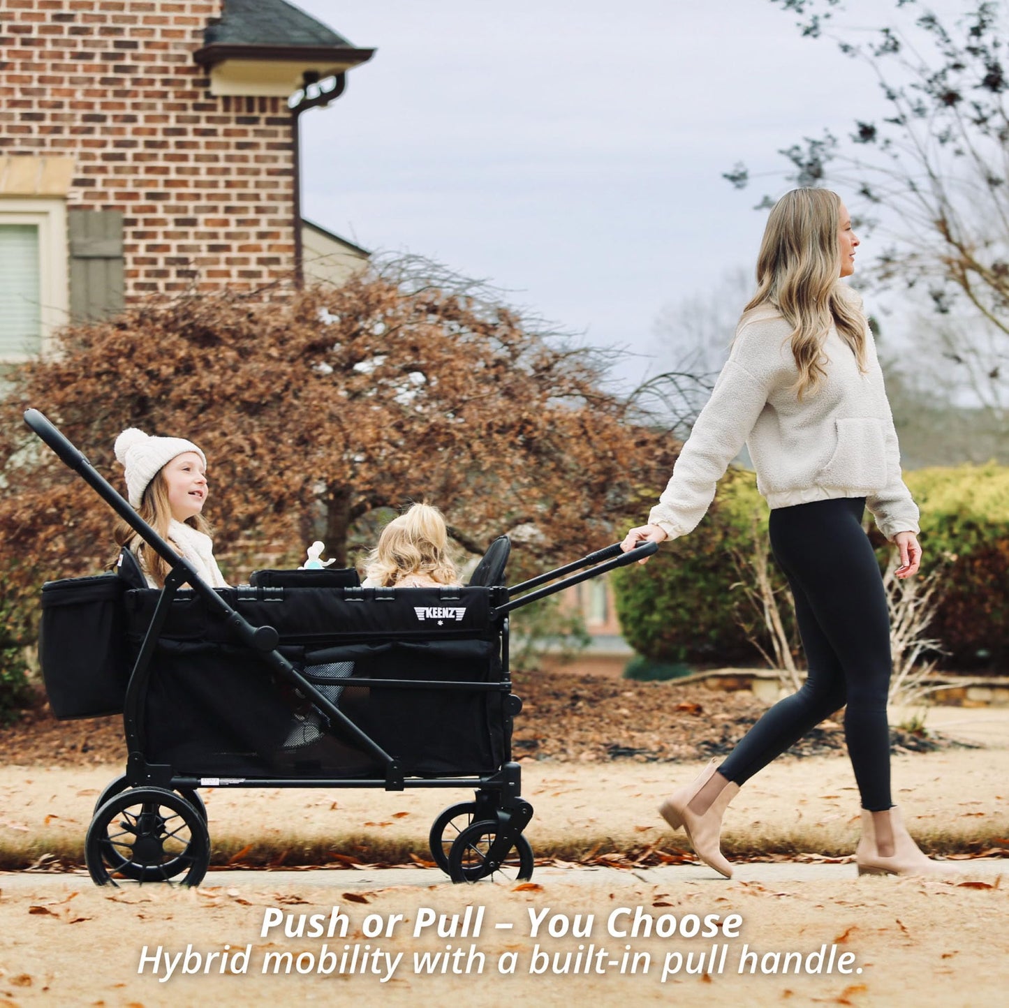 Compact Foldable Wagon Stroller with Canopy, Push-Pull Handle & EVA Wheels