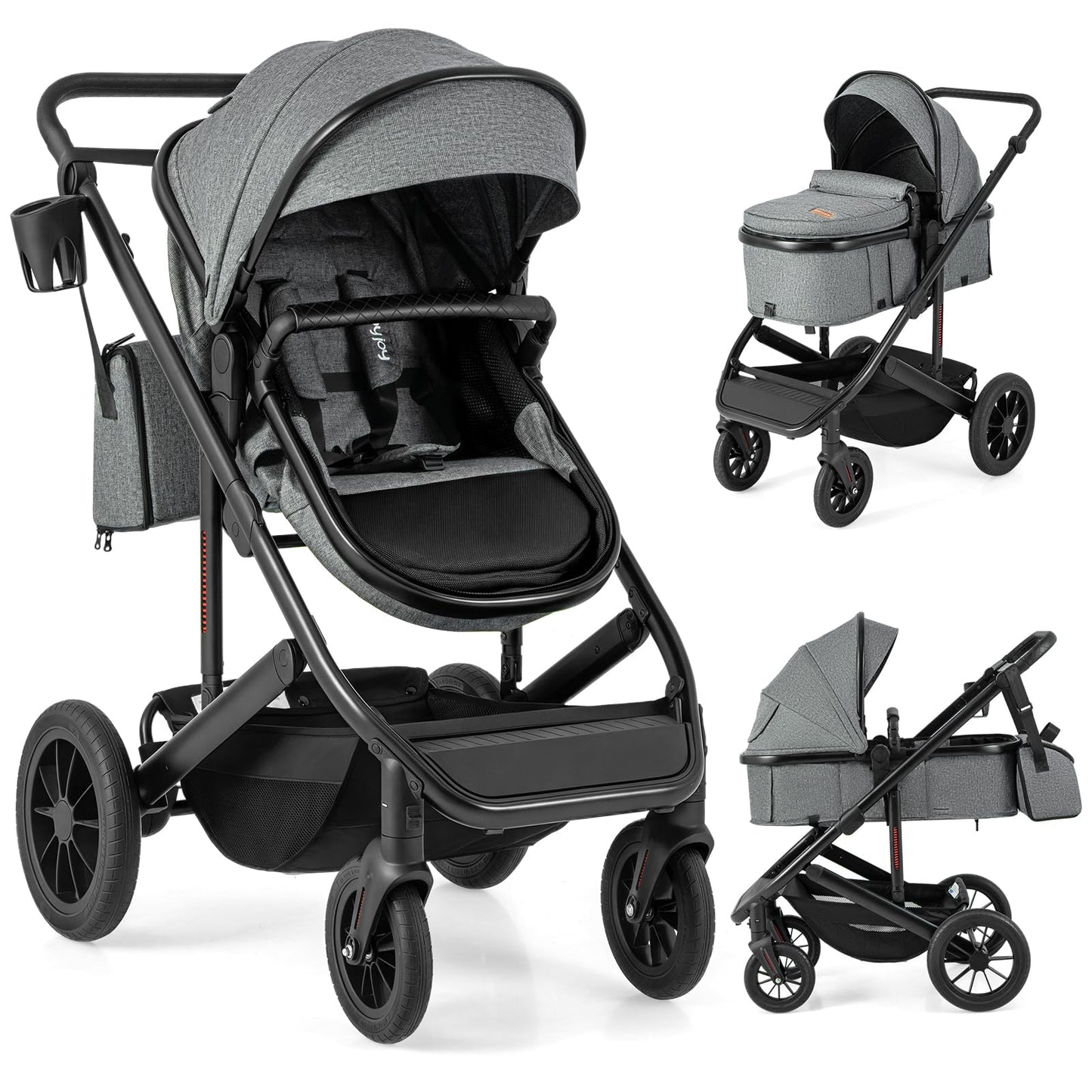 2-in-1 Convertible Baby Stroller with Bassinet Mode, Reversible Seat & Adjustable Canopy