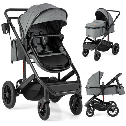 2-in-1 Convertible Baby Stroller with Bassinet Mode, Reversible Seat & Adjustable Canopy