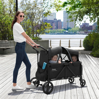 All-Terrain Wagon Stroller with Foldable Frame, Adjustable Handlebar & Storage Basket