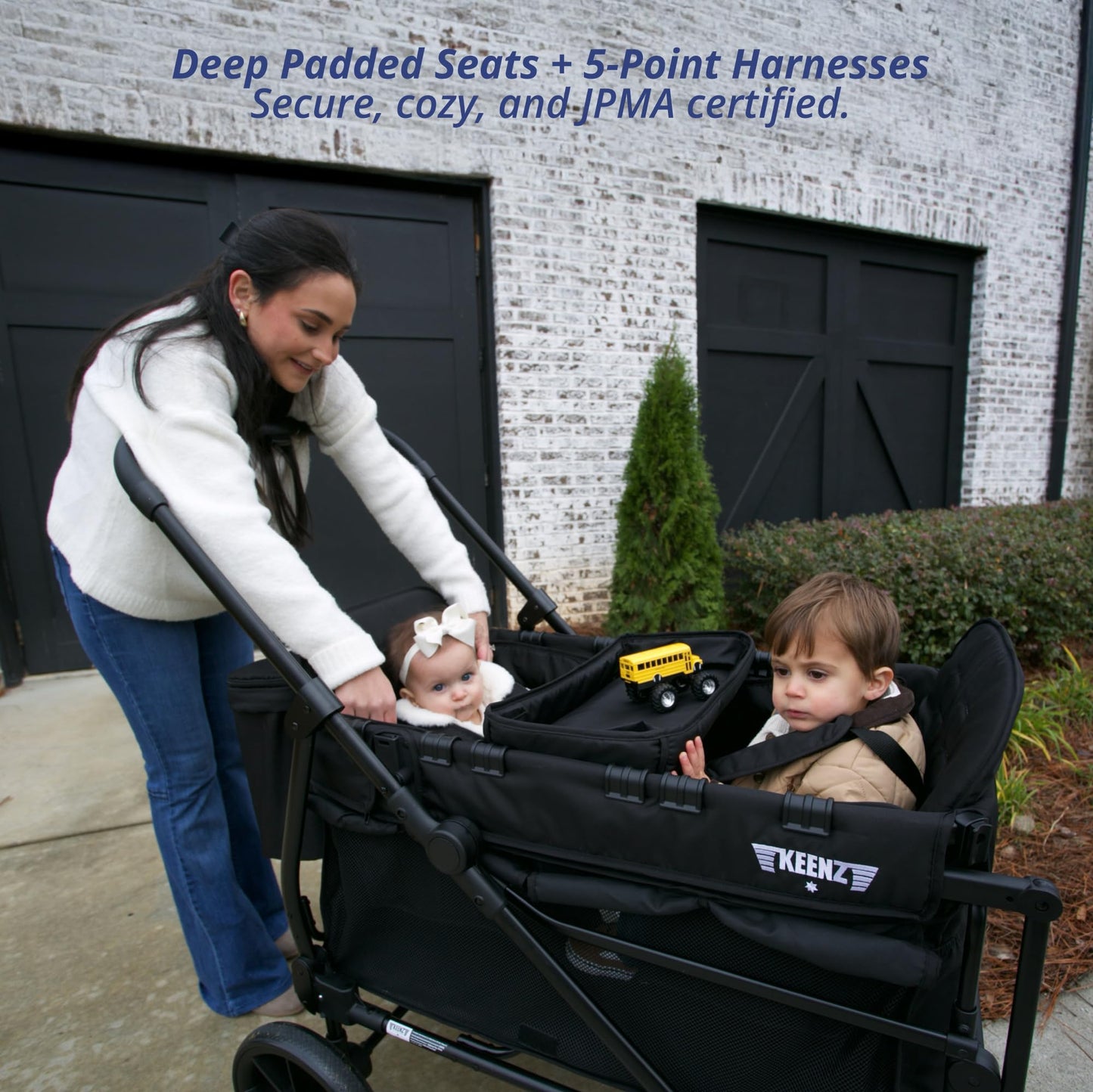 Compact Foldable Wagon Stroller with Canopy, Push-Pull Handle & EVA Wheels
