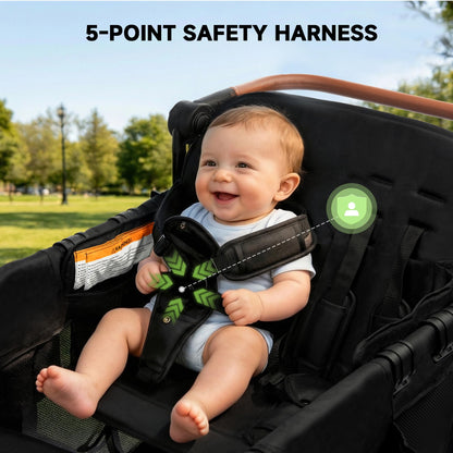 4-Seater All-Terrain Wagon Stroller with 5-Point Harness, UV Canopy & Adjustable Handlebar