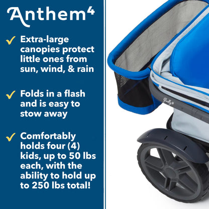 Quad All-Terrain Wagon Stroller with Easy Push & Pull, Removable Canopy & Foldable Design