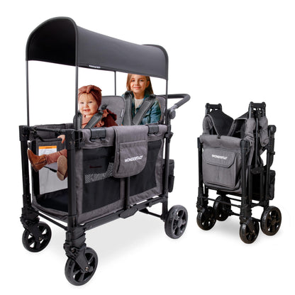 Stroller Wagon 2-Seater Collapsible with 5-Point Harness, Easy-Access Door & Adjustable Sun Canopy