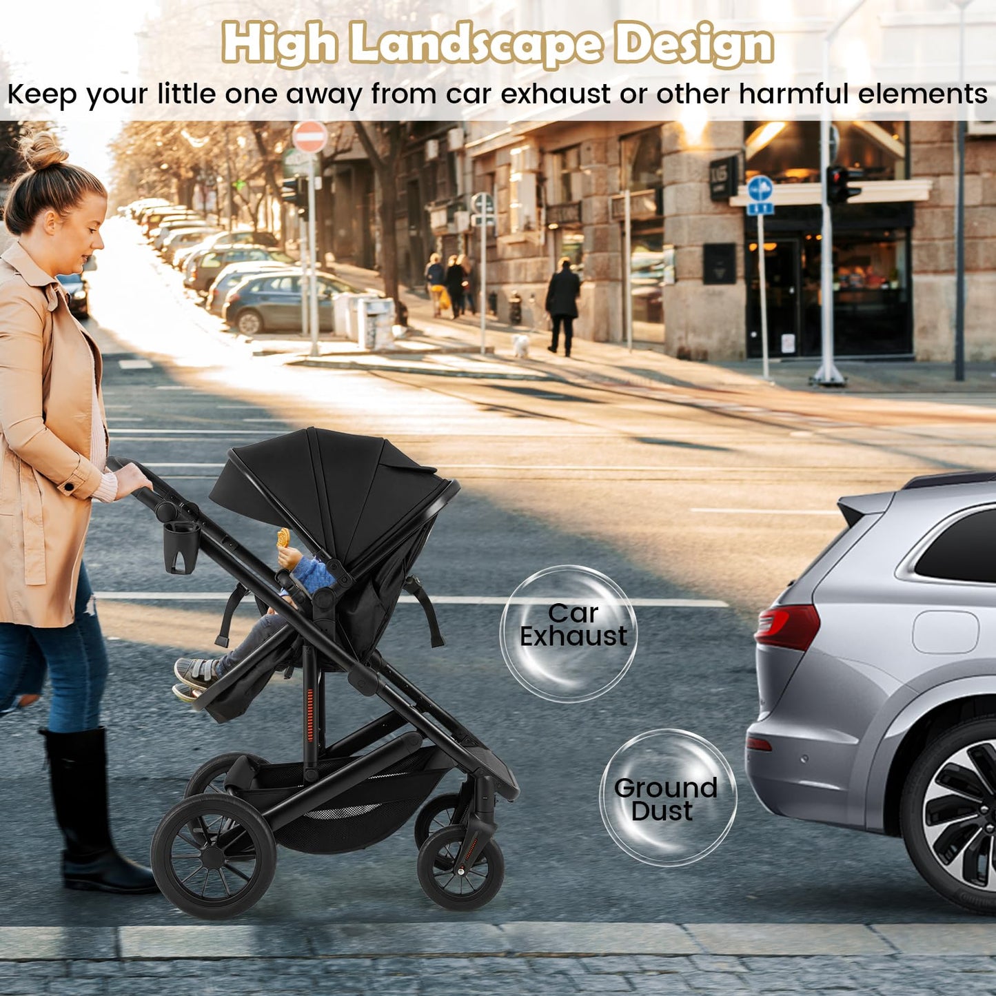 2-in-1 Convertible Baby Stroller with Bassinet Mode, Reversible Seat & Adjustable Canopy