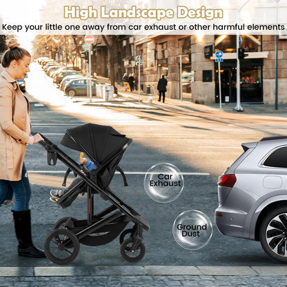 2-in-1 Convertible Baby Stroller with Bassinet Mode, Reversible Seat & Adjustable Canopy