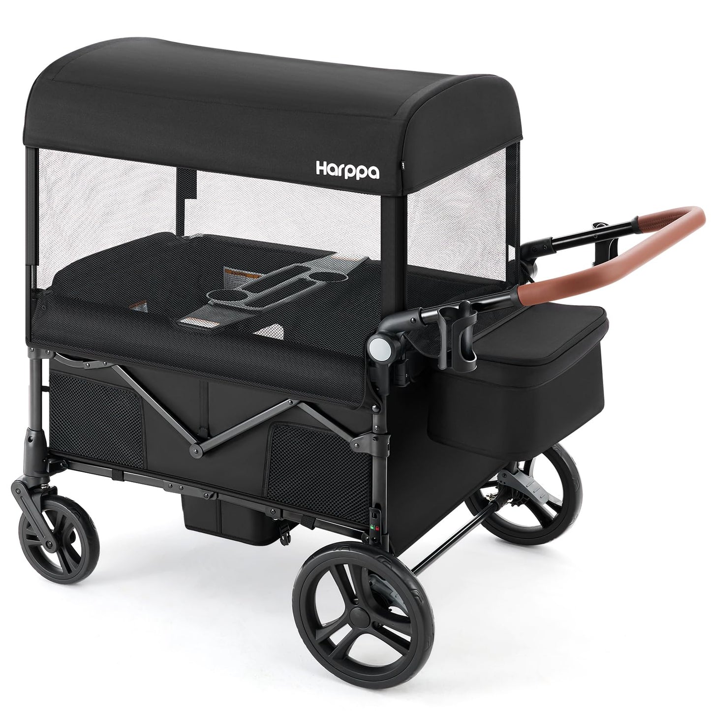 Foldable Wagon Stroller with Adjustable Handlebar & Canopy