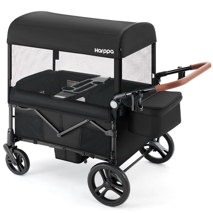 Foldable Wagon Stroller with Adjustable Handlebar & Canopy