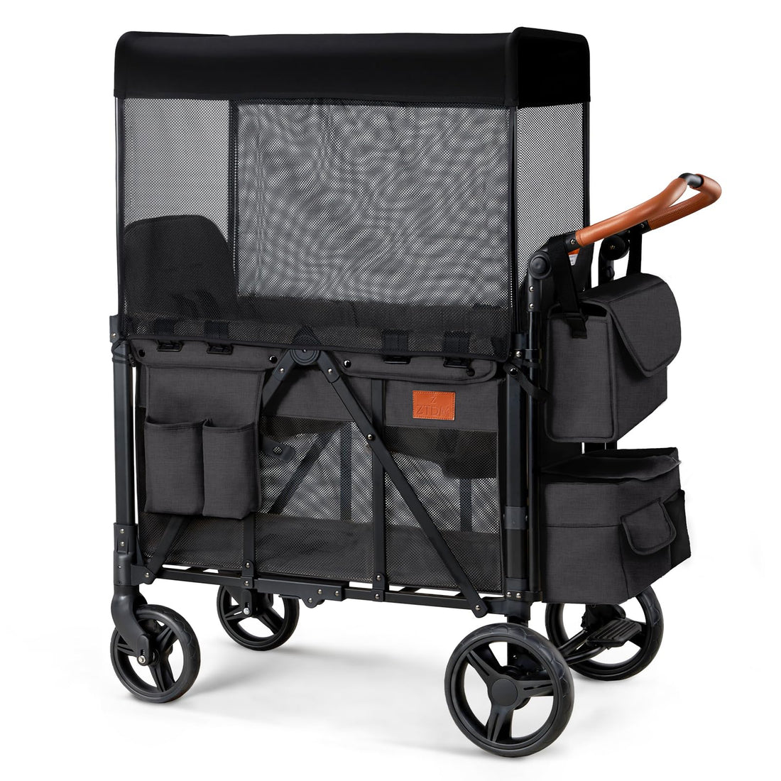 2-Seater Wagon Stroller with High Seat Design, 5-Point Harness & Foldable All-Terrain Frame