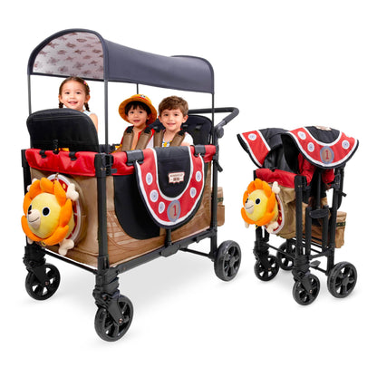 Premium 4-Seater Wagon Stroller with Removable Raised Seats & Adjustable Canopy