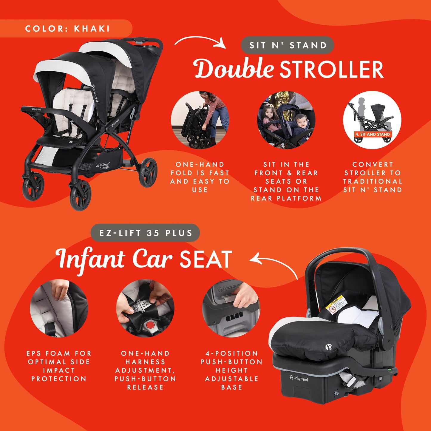 Double Stroller Travel System with Infant Car Seats, Lightweight Tandem Design