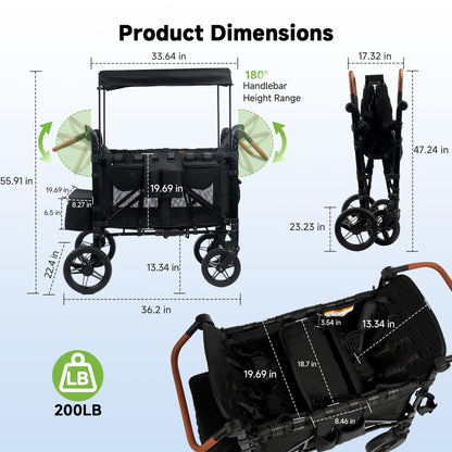4-Seater All-Terrain Wagon Stroller with 5-Point Harness, UV Canopy & Adjustable Handlebar