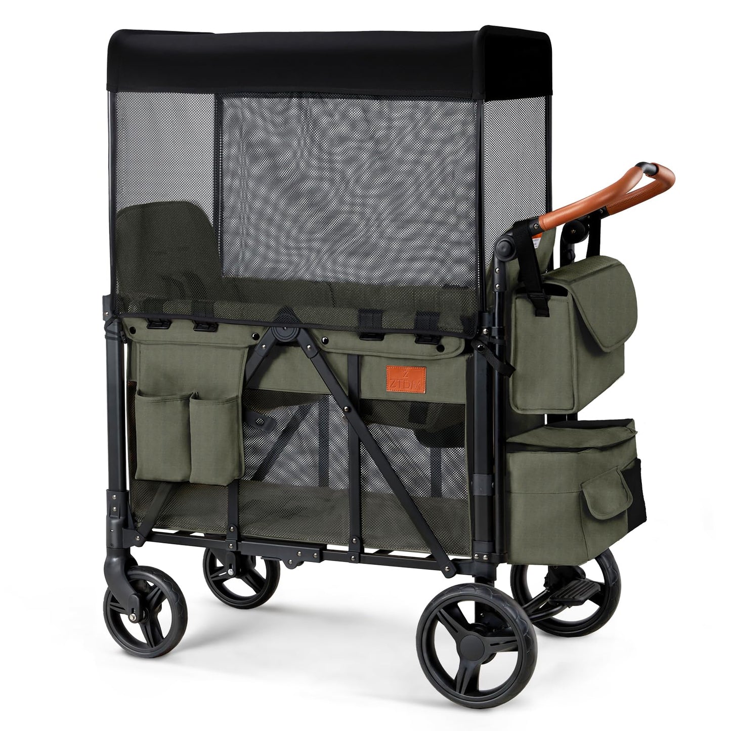2-Seater Wagon Stroller with High Seat Design, 5-Point Harness & Foldable All-Terrain Frame
