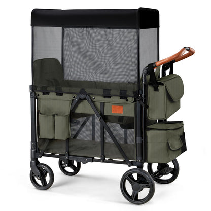 2-Seater Wagon Stroller with High Seat Design, 5-Point Harness & Foldable All-Terrain Frame
