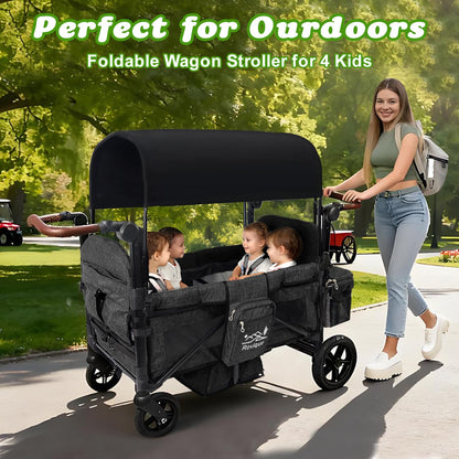 4-Seater All-Terrain Wagon Stroller with Extended Frame, Foldable Design & Large Storage Capacity