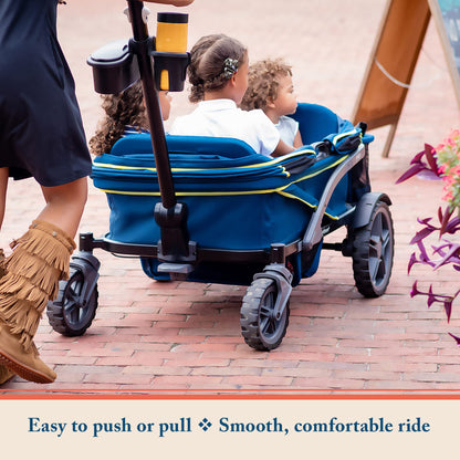 Quad All-Terrain Wagon Stroller with Easy Push & Pull, Removable Canopy & Foldable Design