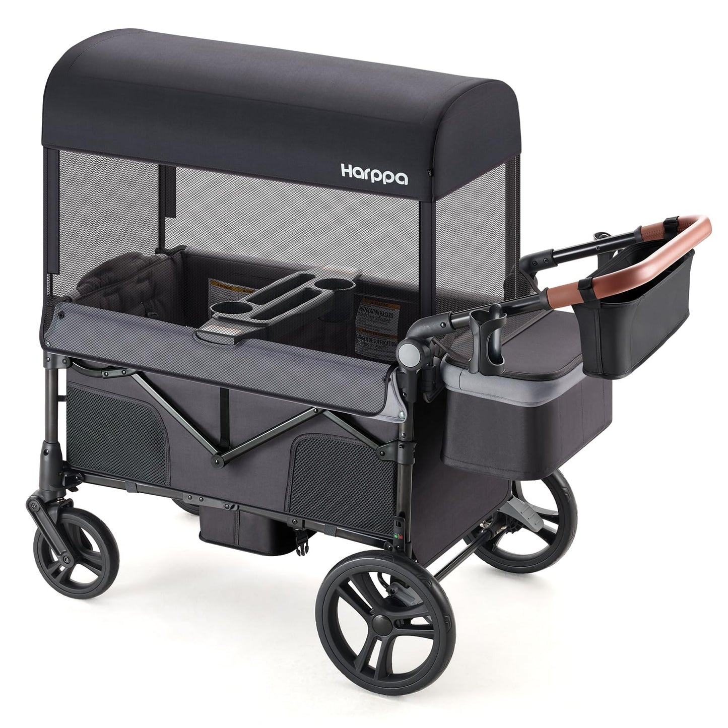 Foldable Wagon Stroller with Adjustable Handlebar & Canopy