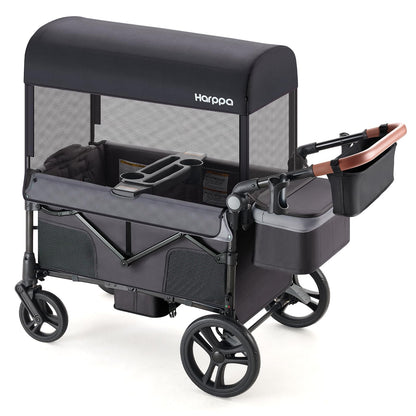 Foldable Wagon Stroller with Adjustable Handlebar & Canopy