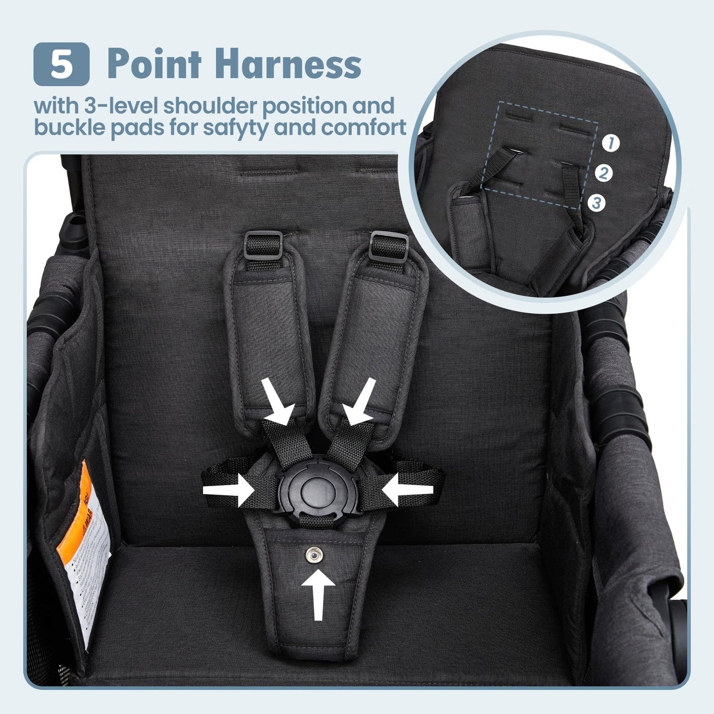 2-Seater Wagon Stroller with High Seat Design, 5-Point Harness & Foldable All-Terrain Frame