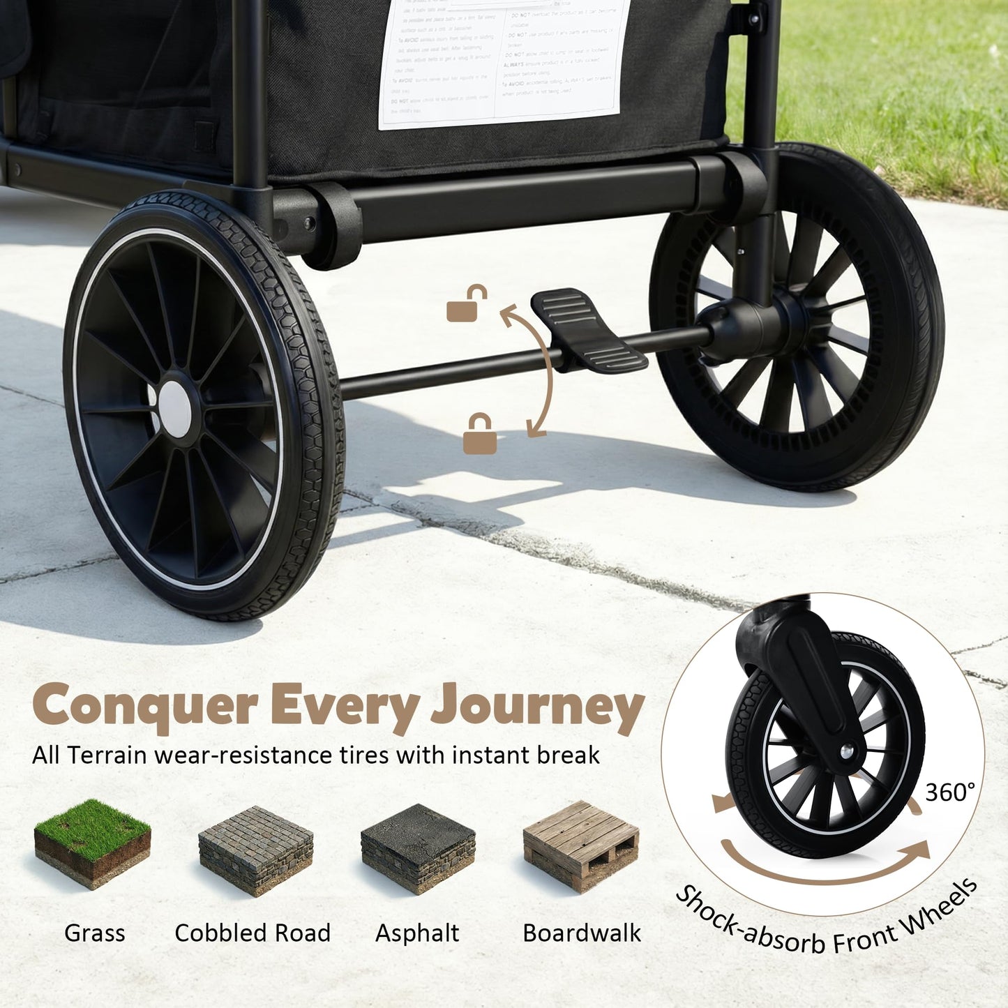 2-Seater Wagon Stroller with Foldable All-Terrain Design & Push-Pull Handle