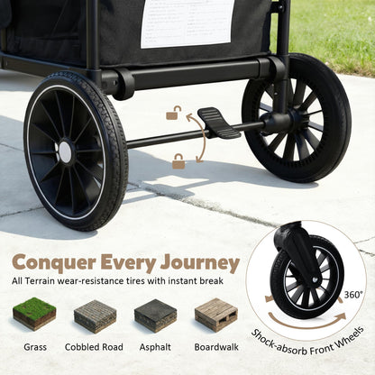 2-Seater Wagon Stroller with Foldable All-Terrain Design & Push-Pull Handle
