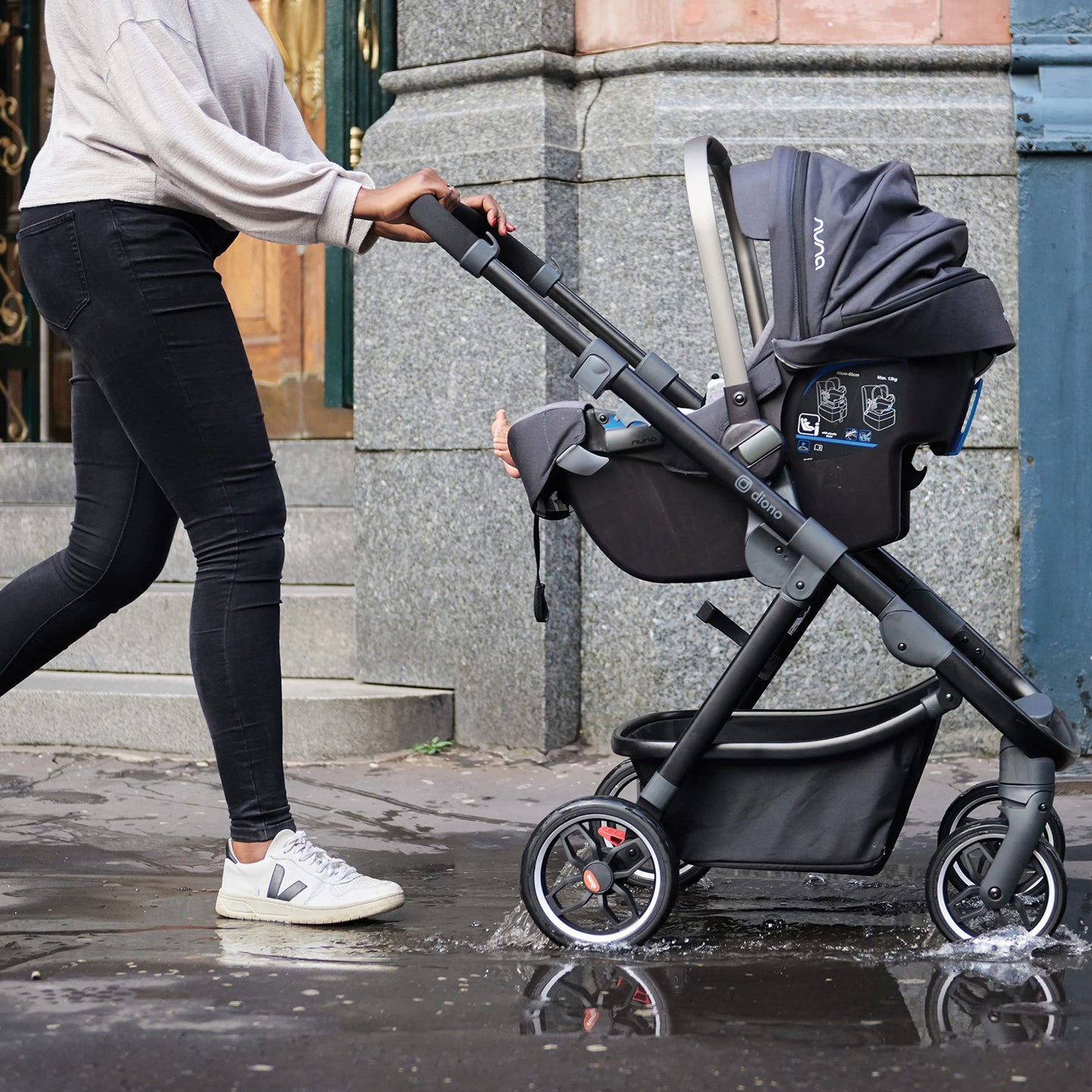 Compact City Travel Stroller with Car Seat Compatibility, Narrow Frame & Large Storage Basket