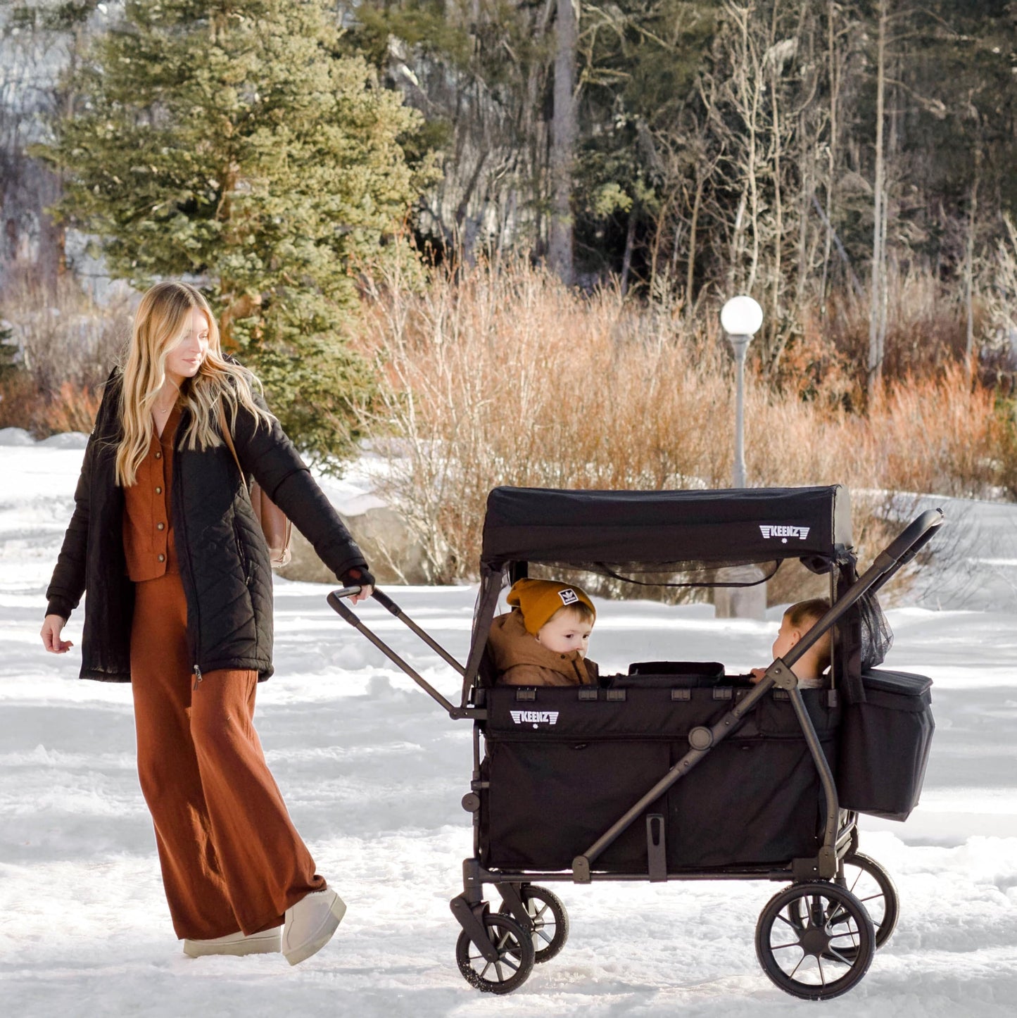 Compact Foldable Wagon Stroller with Canopy, Push-Pull Handle & EVA Wheels