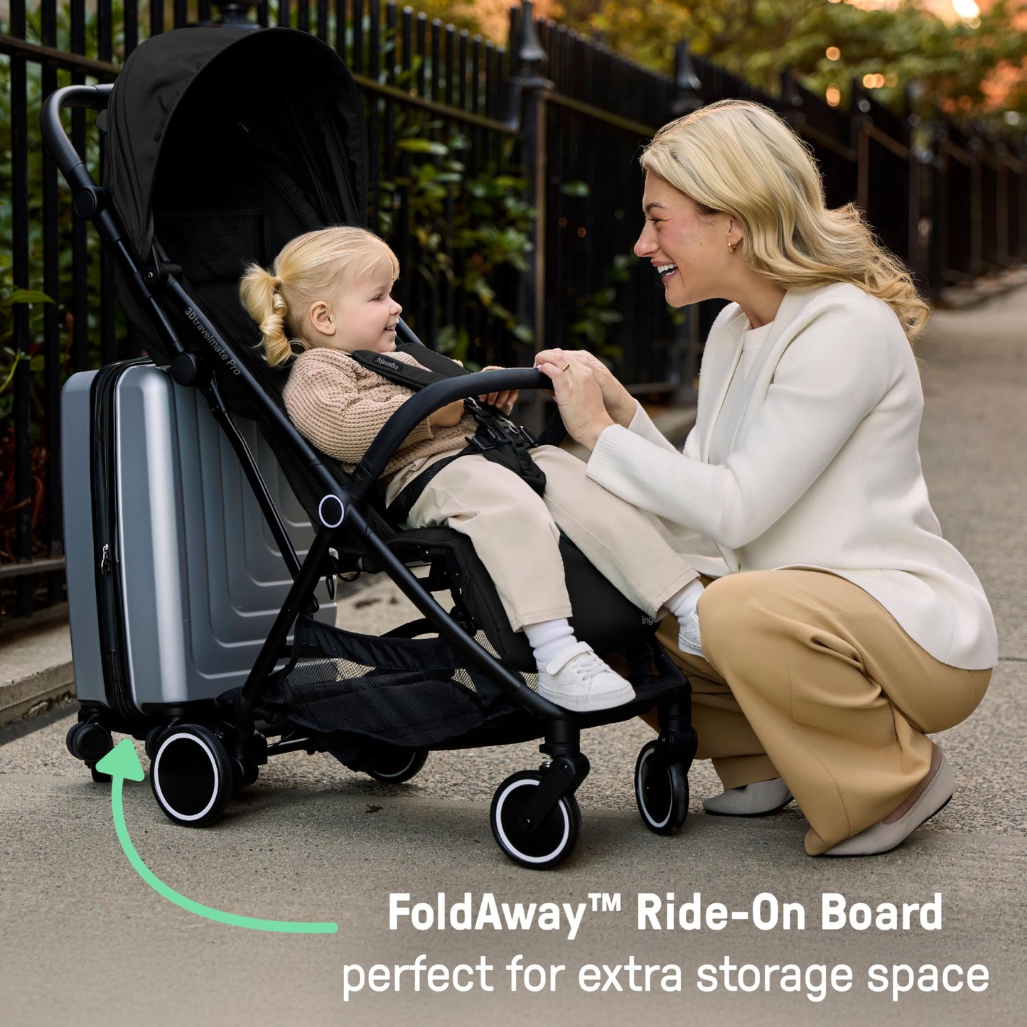Lightweight Travel Stroller with Ride-On Board, One-Hand Fold & Airplane-Ready Compact Design