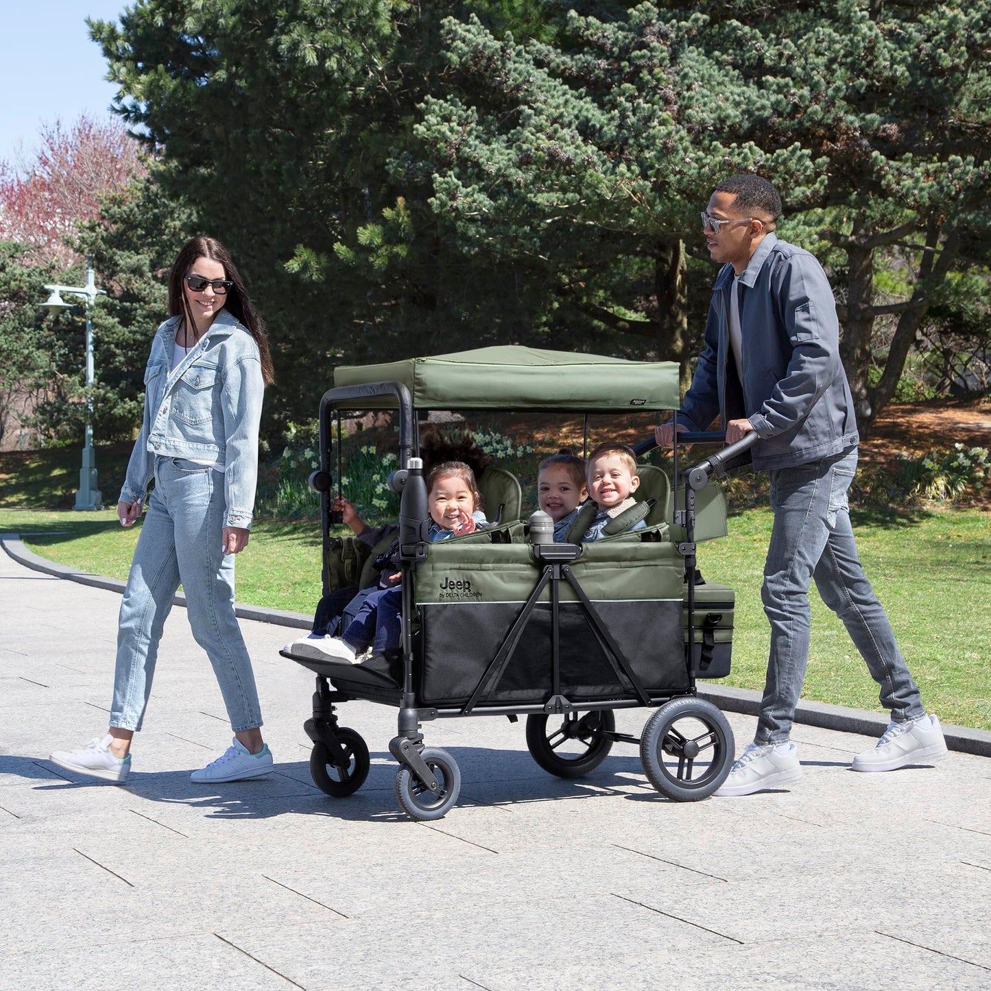 4-Seater All-Terrain Wagon Stroller with Foldable Frame & Adjustable Handlebar