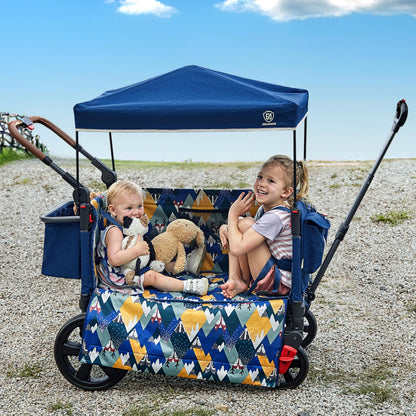 2-Seater Wagon Stroller with Side-Zip Access Door, Push-Pull Handle & UV Canopy
